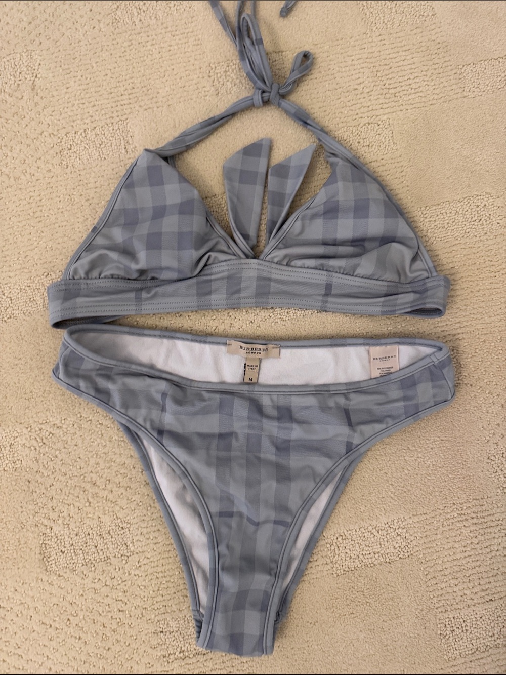 Burberry Blue Gray Check Triangle Bikini Set